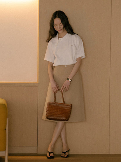 Unbalanced collar button t-shirt TISU01TS13_Ivory
