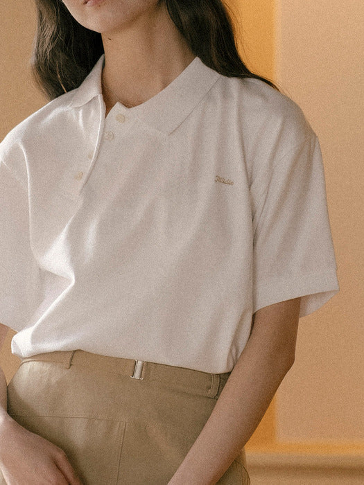 [TILLIDIE] Unbalanced collar button t-shirt TISU01TS13_Ivory