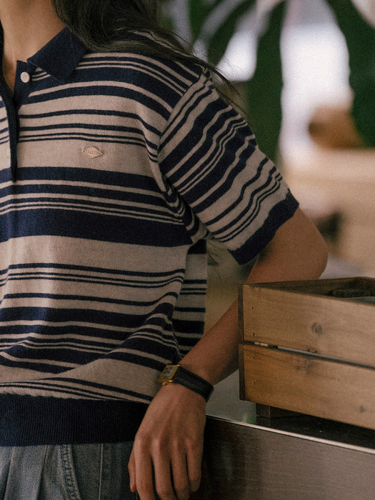 Tillidie Retro wave stripe polo t-shirt Navy