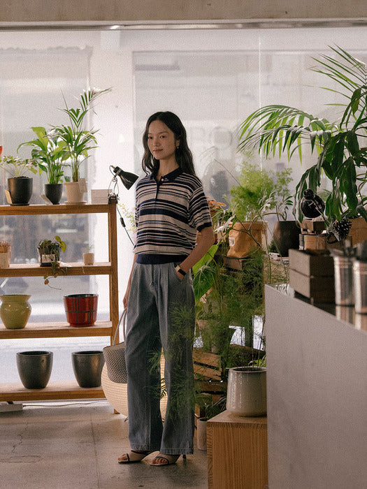 [TILLIDIE] Retro wave stripe polo t-shirt TISU01TS17_Navy