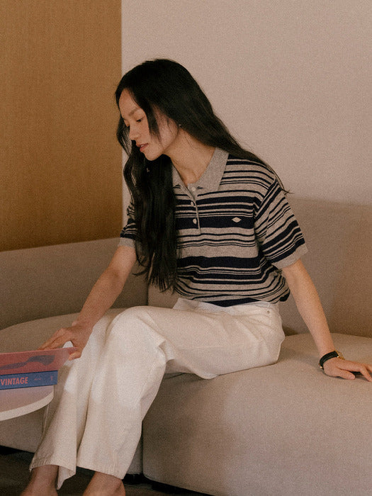 [TILLIDIE] Retro wave stripe polo t-shirt TISU01TS16_Gray