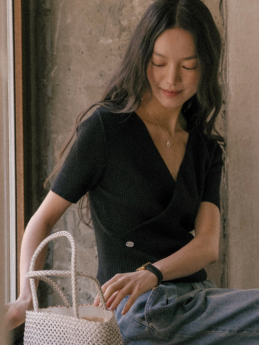 [TILLIDIE] Cozy wrap detail knit TISU01TN03_Black