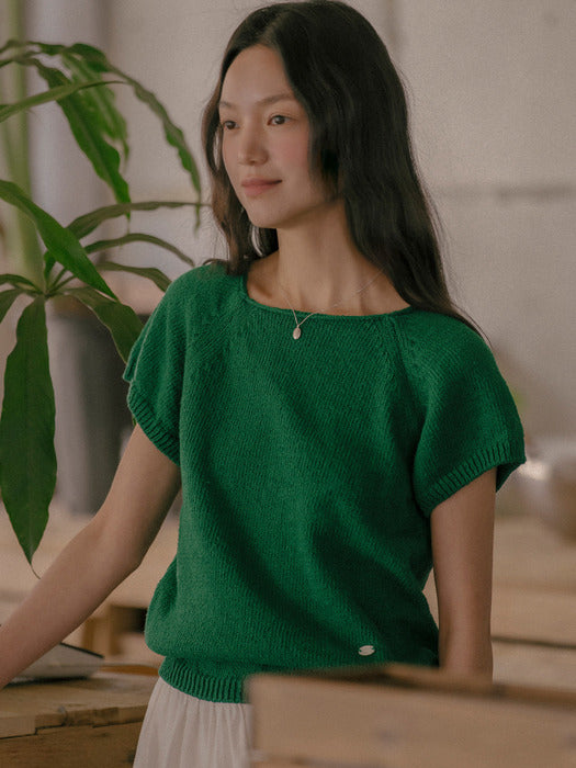 [TILLIDIE] Honey sleeve neckline cotton knit TISU01TN05_Green