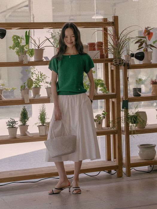 [TILLIDIE] Honey sleeve neckline cotton knit TISU01TN05_Green