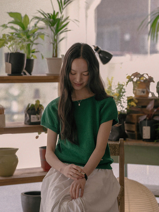[TILLIDIE] Honey sleeve neckline cotton knit TISU01TN05_Green