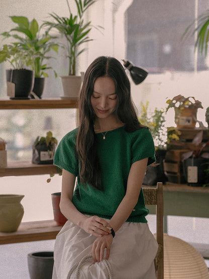 Honey sleeve neckline cotton knit TISU01TN05_Green