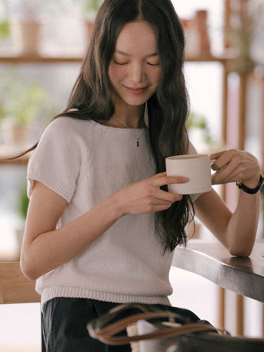 [TILLIDIE] Honey sleeve neckline cotton knit TISU01TN04_Ivory