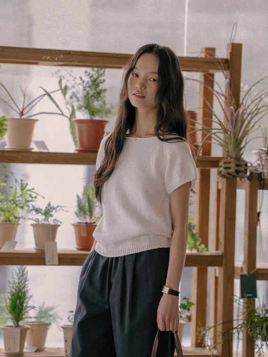 [TILLIDIE] Honey sleeve neckline cotton knit TISU01TN04_Ivory