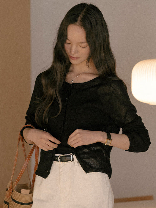 [TILLIDIE] Linen blended round cardigan TISU01CD03_Black