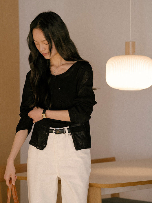 [TILLIDIE] Linen blended round cardigan TISU01CD03_Black