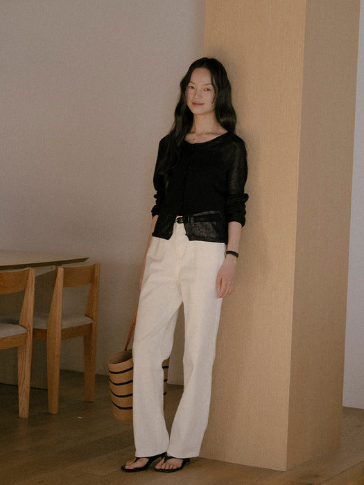 [TILLIDIE] Linen blended round cardigan TISU01CD03_Black