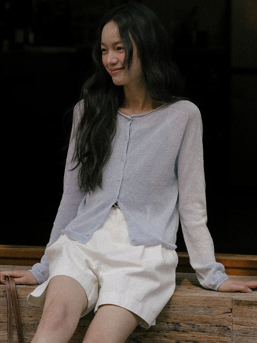 Tillidie Linen blended round cardigan Sky blue