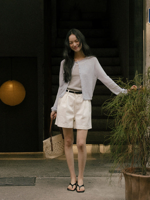Tillidie Linen blended round cardigan Sky blue