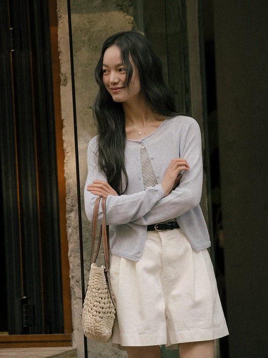 [TILLIDIE] Linen blended round cardigan TISU01CD02_Sky blue