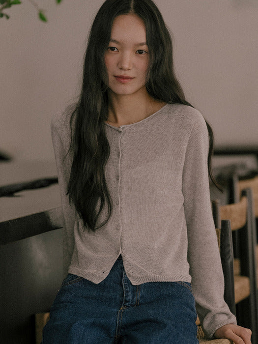 Tillidie Linen blended round cardigan Melange gray
