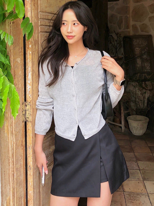 [TILLIDIE] Linen blended round cardigan TISU01CD01_Melange gray