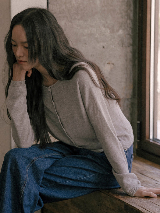 Tillidie Linen blended round cardigan Melange gray