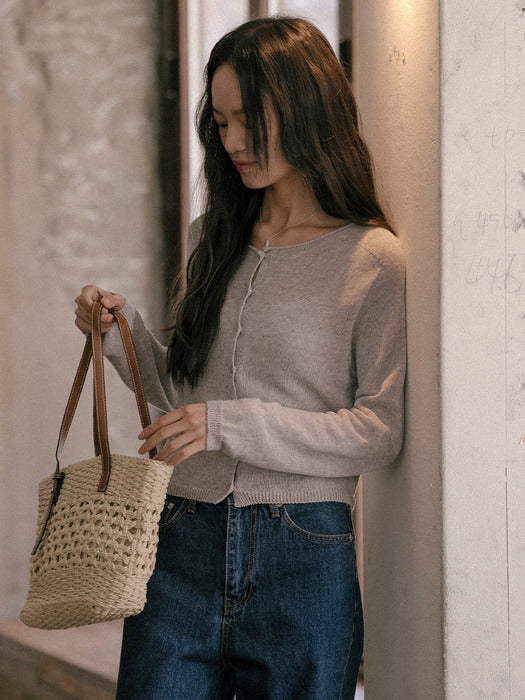 Tillidie Linen blended round cardigan Melange gray