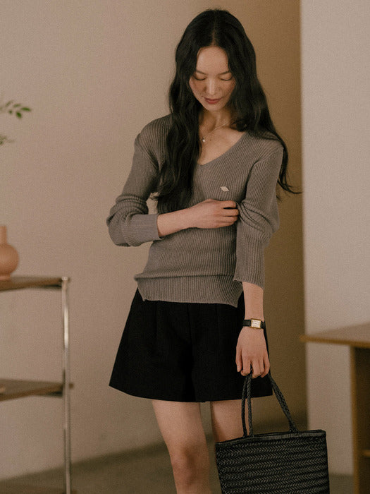 [TILLIDIE] V-neck knit TISU01SW06_Khaki gray