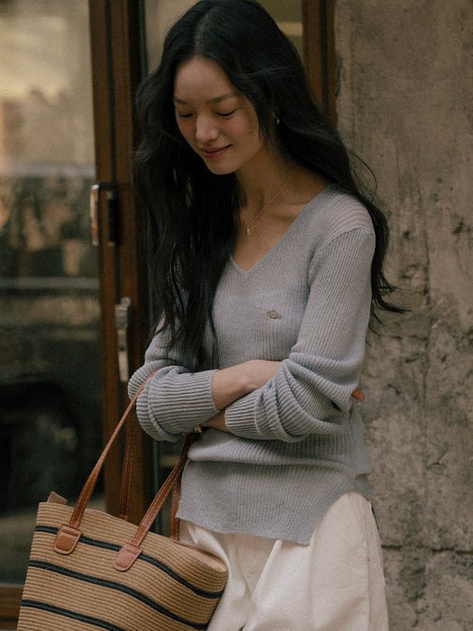 [TILLIDIE] V-neck knit TISU01SW05_Sky blue