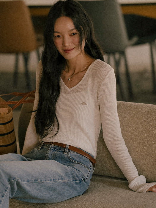 [TILLIDIE] V-neck knit TISU01SW04_Ivory