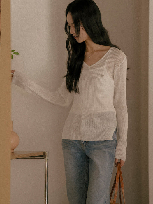 [TILLIDIE] V-neck knit TISU01SW04_Ivory