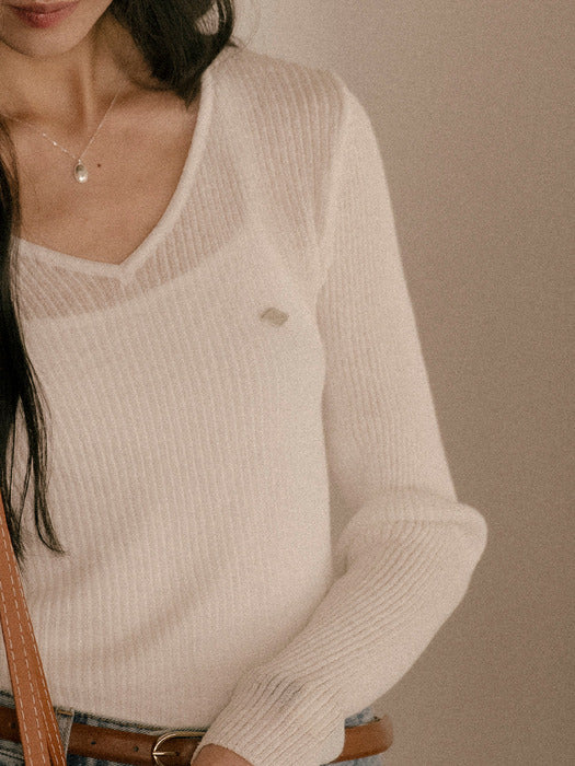 [TILLIDIE] V-neck knit TISU01SW04_Ivory