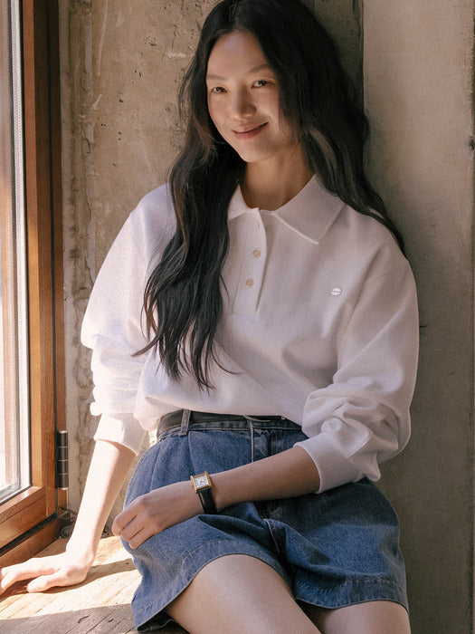 [TILLIDIE] Volume sleeve collar pique t-shirt_Ivory