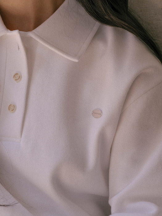 [TILLIDIE] Volume sleeve collar pique t-shirt_Ivory