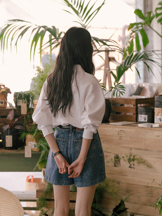 [TILLIDIE] Volume sleeve collar pique t-shirt_Ivory