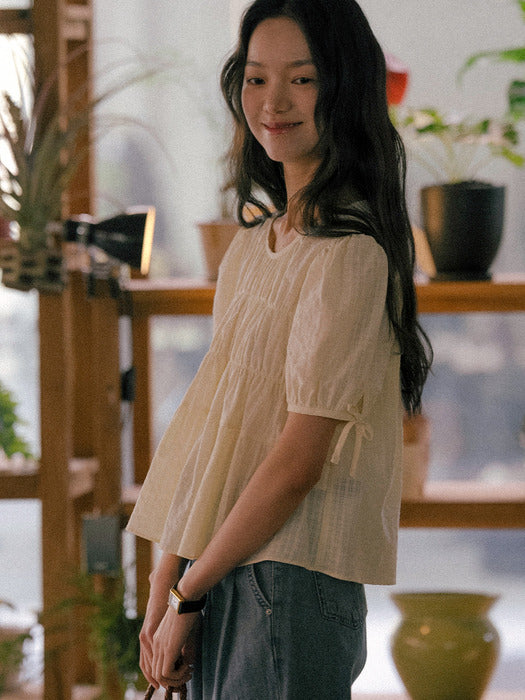 [TILLIDIE] Shirring puff blouse TISU01BL10_Butter