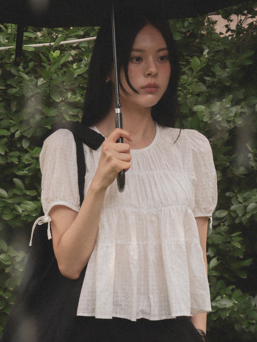[TILLIDIE] Shirring puff blouse TISU01BL09_Ivory