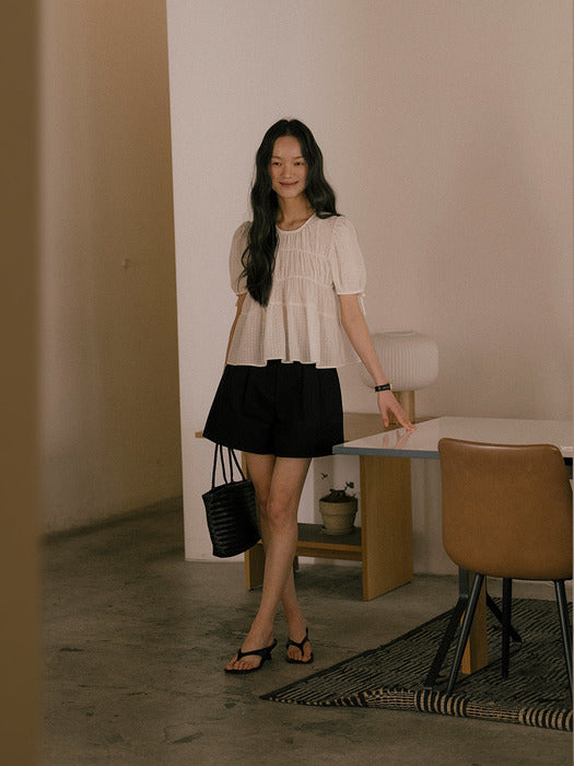 [TILLIDIE] Shirring puff blouse TISU01BL09_Ivory