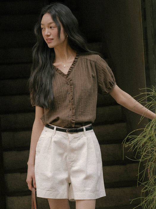 [TILLIDIE] Lace frill blouse TISU01BL06_Brown