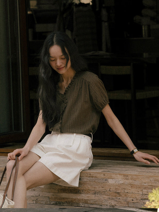 [TILLIDIE] Lace frill blouse TISU01BL06_Brown