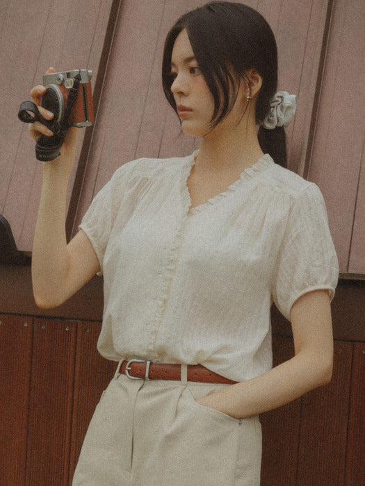 [TILLIDIE] Lace frill blouse TISU01BL05_Ivory