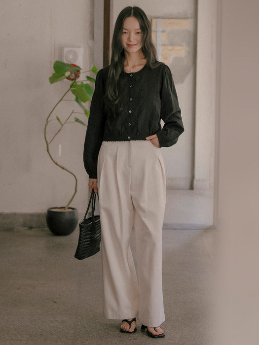 [TILLIDIE] Romantic lace shirring cotton blouse_Black