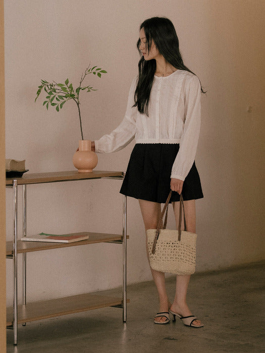 [TILLIDIE] Romantic lace shirring cotton blouse_Ivory