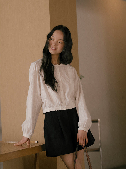 [TILLIDIE] Romantic lace shirring cotton blouse_Ivory