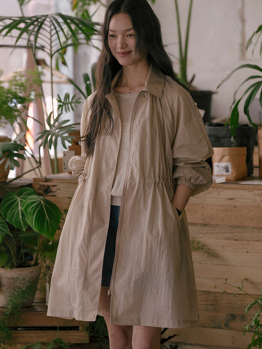 [TILLIDIE] Shirring string nylon coat TISU01CT02_Beige