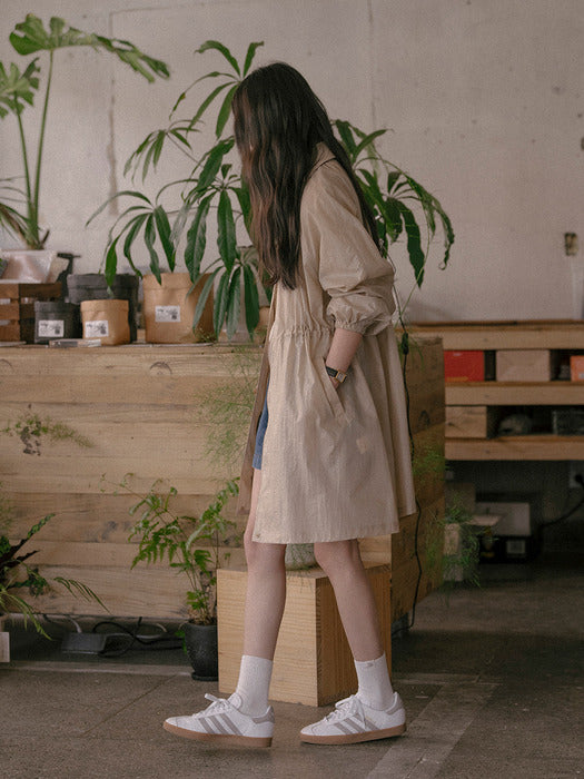 [TILLIDIE] Shirring string nylon coat TISU01CT02_Beige