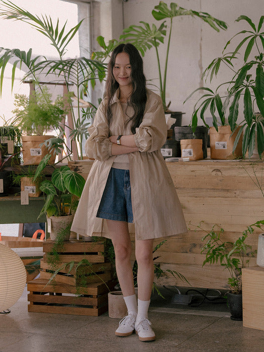 [TILLIDIE] Shirring string nylon coat TISU01CT02_Beige