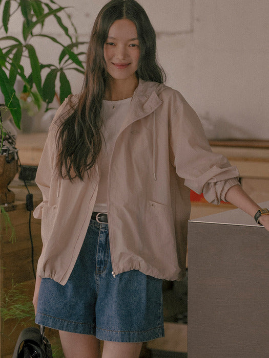 [TILLIDIE] Swish soft color string hood jumper_Beige