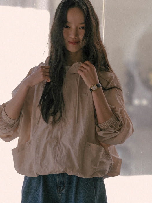 [TILLIDIE] Swish soft color string hood jumper_Beige