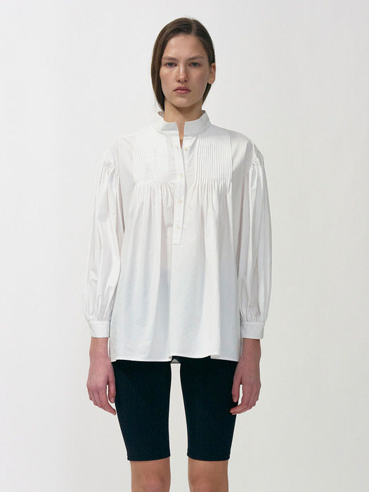 Sena pintuck cotton shirt (White)