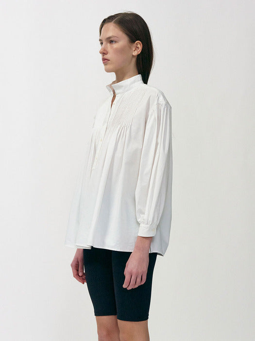 Sena pintuck cotton shirt (White)