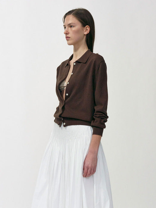 Villa cotton collar cardigan (Brown)
