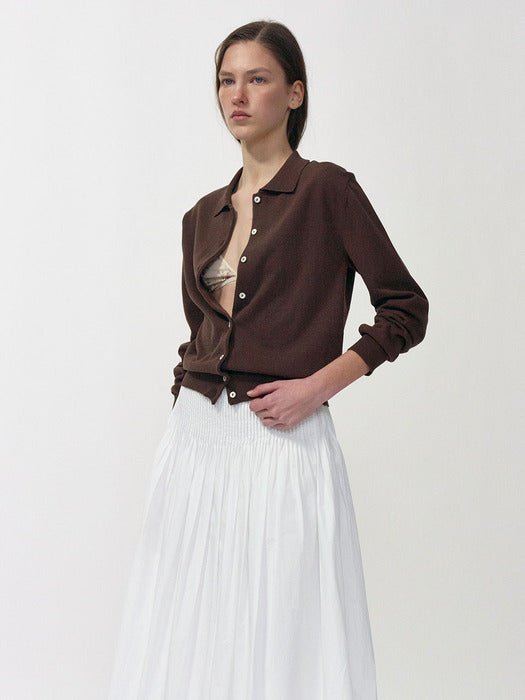 Villa cotton collar cardigan (Brown)