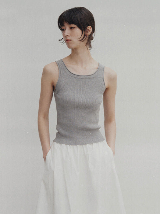 Glen ribbed knit top (Light gray)