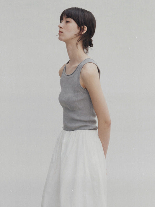 Glen ribbed knit top (Light gray)